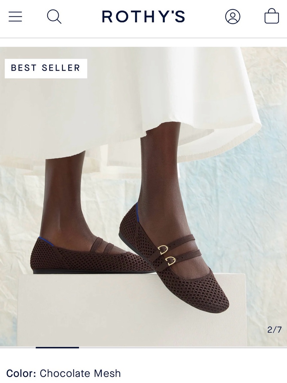 Rothy’s Chocolate Mesh Double Gold Strap Mary Jane Flats size 6 women’s - Picture 3 of 11